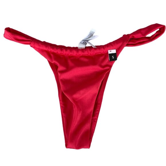 Etam Red High-Cut Bikini Swim Bottoms sz S Adjustable for Custom Coverage - Picture 1 of 8